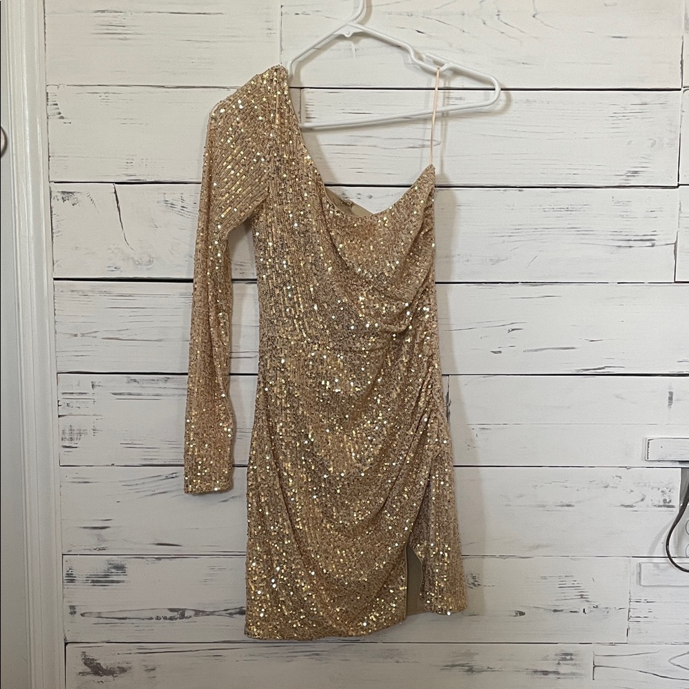Gold Sequin One-Shoulder Dress
